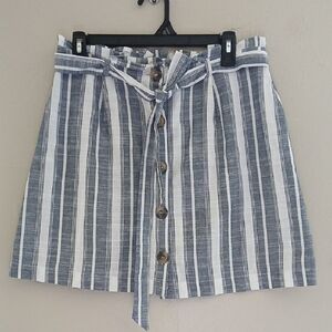 Mine Blue and White A-Line‎ Mini Skirt Tie Front Resort